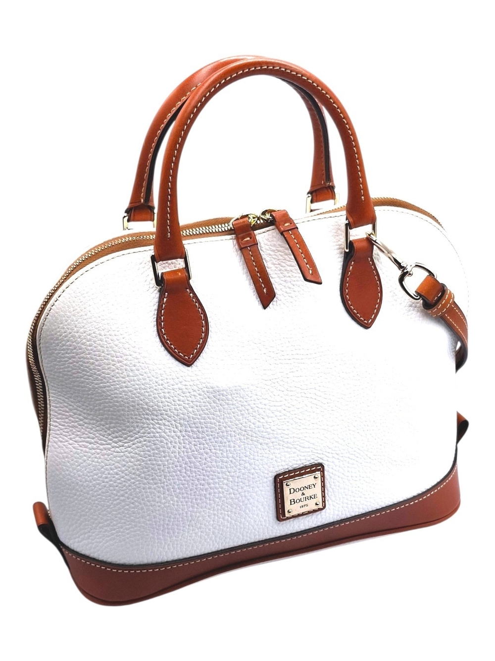 COMING SOON Dooney & Bourke White Pebble Leather Satchel with Brown Trim
